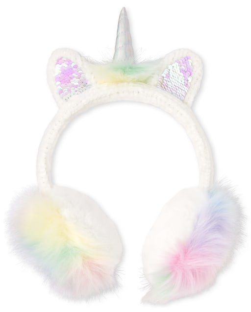 Girls Flip Sequin Unicorn Faux Fur Ear Muffs