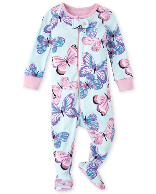 Baby And Toddler Girls Butterfly Snug Fit Cotton One Piece Pajamas