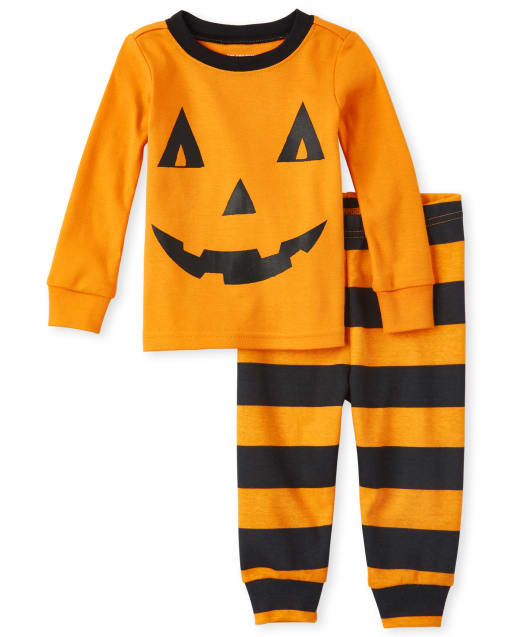 Pijamas unisex de algodón ajustados con calabaza de Halloween para bebés y niños pequeños