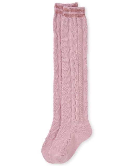 Girls Striped Cable Knit Boot Socks