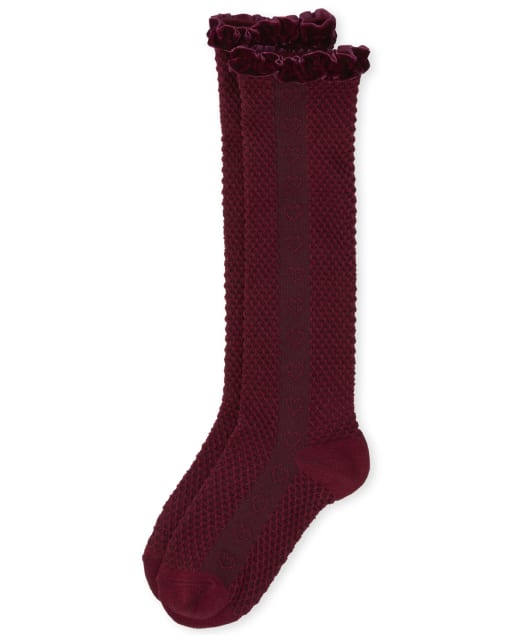 Girls Heart Velvet Boot Socks