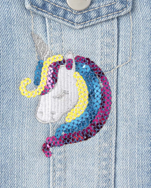 Toddler Girls Sequin Rainbow Unicorn Sherpa Lined Denim Jacket
