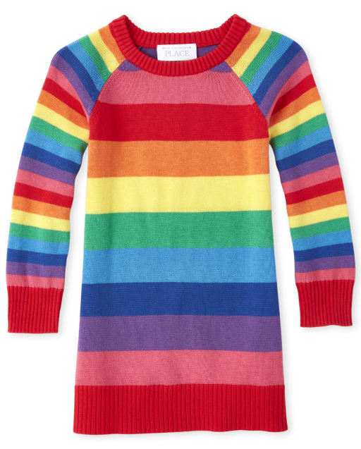 Baby And Toddler Girls Happy Rainbow Striped Sweater Dress