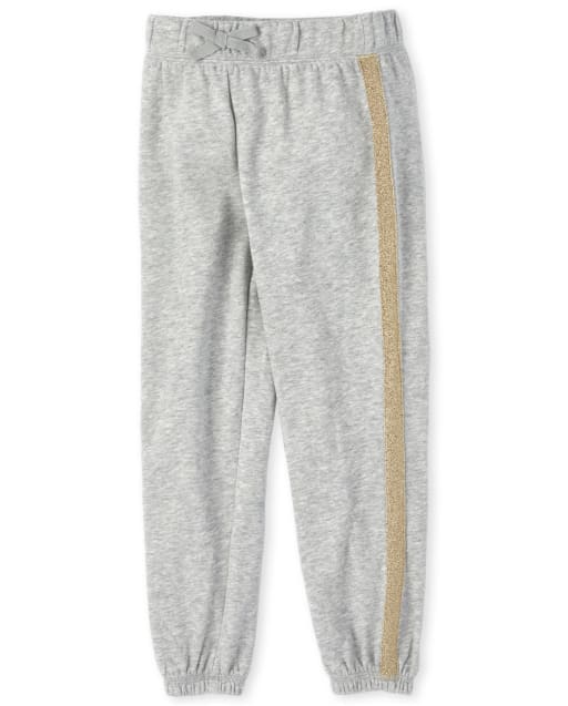 Pantalones jogger de rizo francés con rayas laterales brillantes para niñas