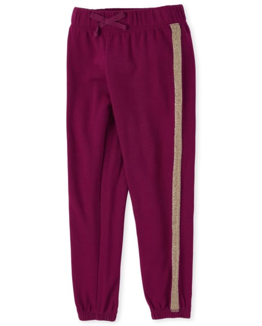 Girls Active Glitter Side Stripe French Terry Jogger Pants