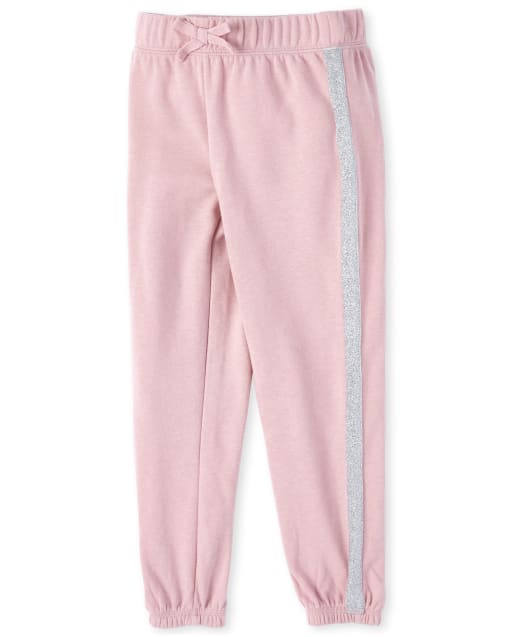 Girls Active Glitter Side Stripe French Terry Jogger Pants