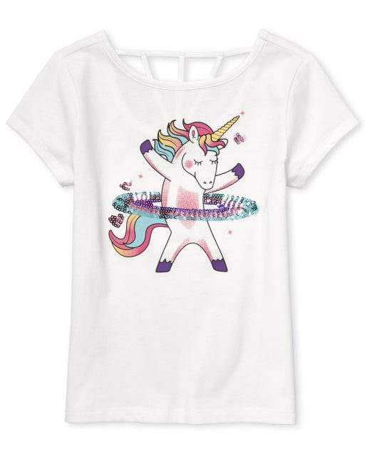 Girls Embellished Unicorn Cut Out Top