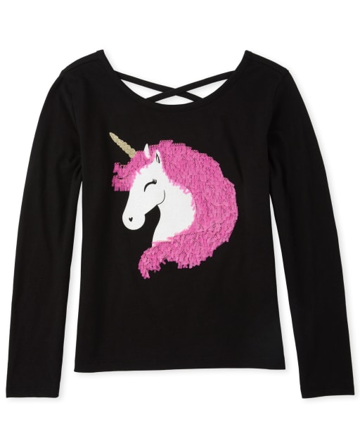 Girls Paillette Unicorn Cross Back Top