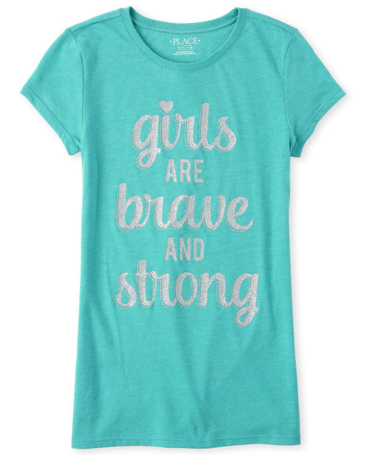 Girls Glitter Brave And Strong Graphic Tee