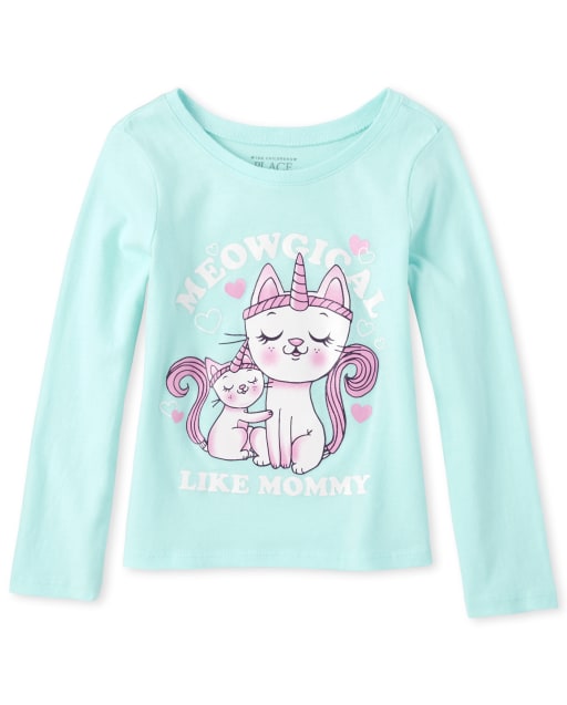 Baby And Toddler Girls Glitter Mommy Caticorn Graphic Tee