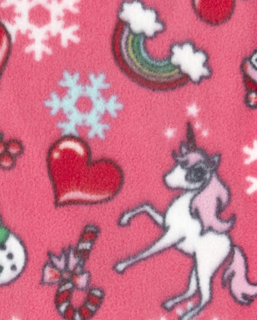 Toddler Girls Christlmas Unicorn Print Matching Fleece Pajama Pants