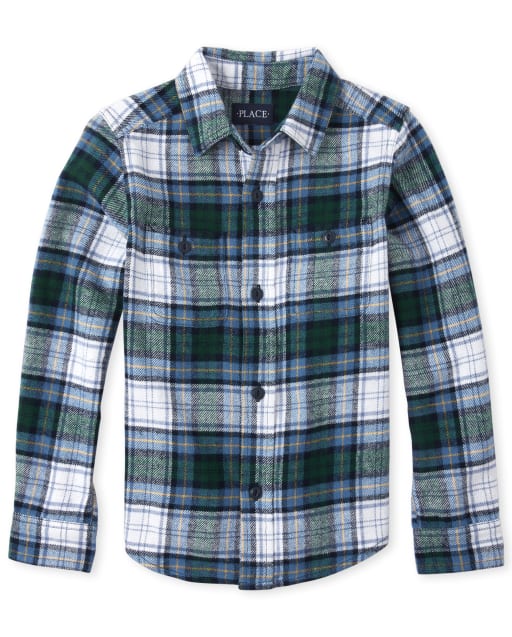 Camisa con botones de sarga a cuadros para niños