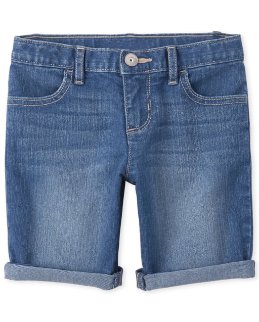 Shorts de mezclilla con puños enrollados para niñas