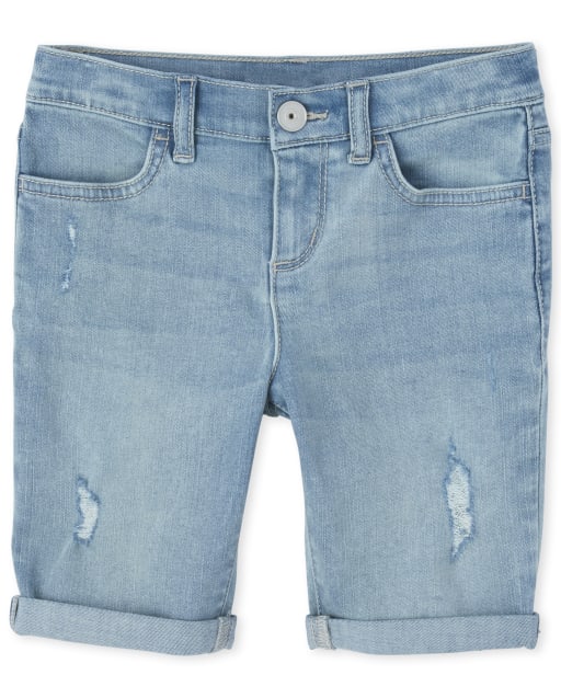 Shorts de mezclilla con puños enrollados para niñas