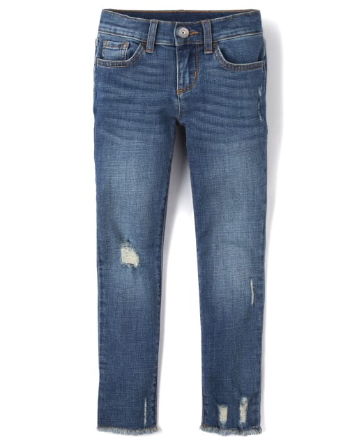 Girls Frayed Hem Denim Super Skinny Jeans