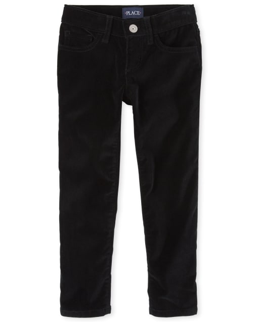 girls black velvet pants