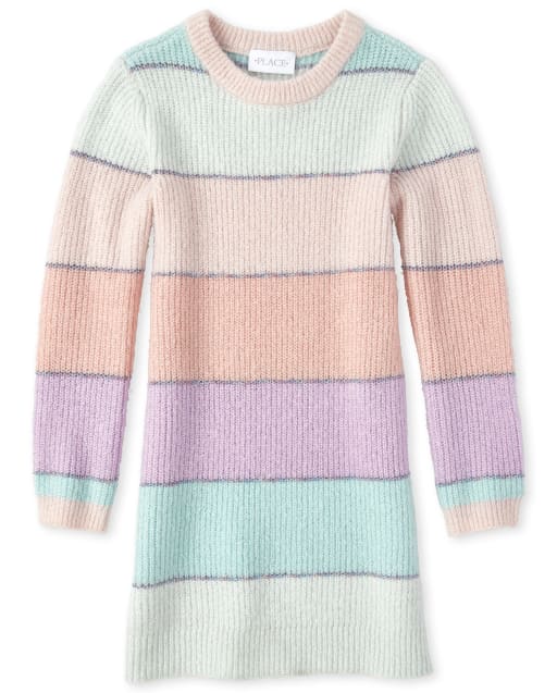 Girls Glitter Striped Sweater Dress
