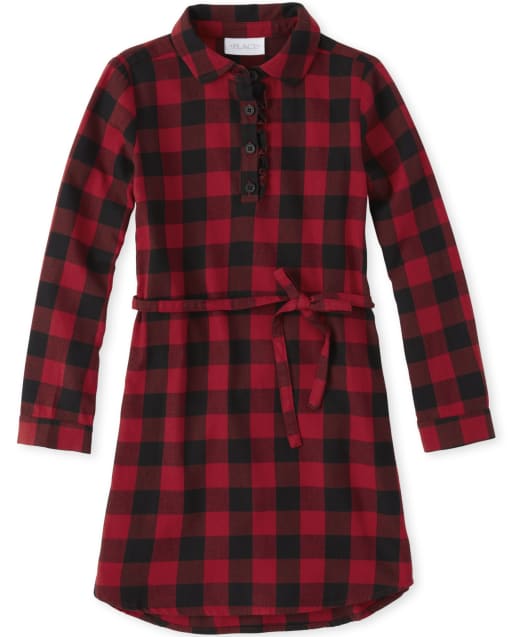 Girls Buffalo Plaid Twill Shirt Dress