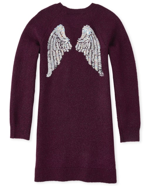 Girls Sequin Wings Sweater Dress