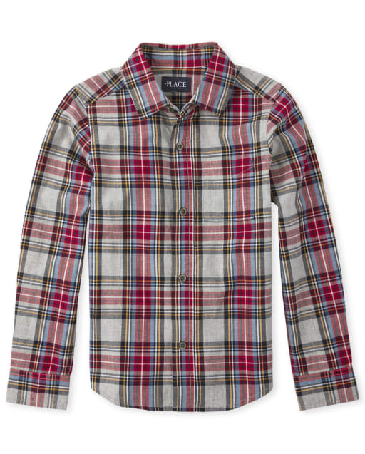 Boys Plaid Poplin Matching Button Down Shirt