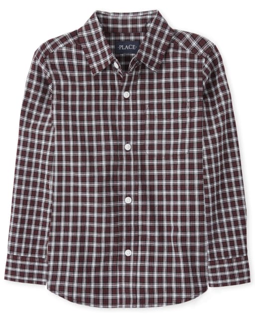 Chemise boutonnée assortie en popeline à carreaux pour garçon