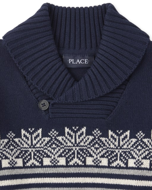 The Childrens Place Boys Fairisle Shawl Neck Sweater
