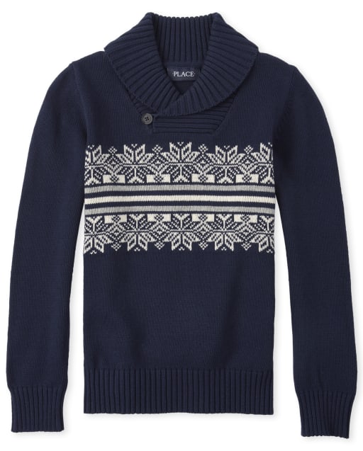The Childrens Place Boys Fairisle Shawl Neck Sweater