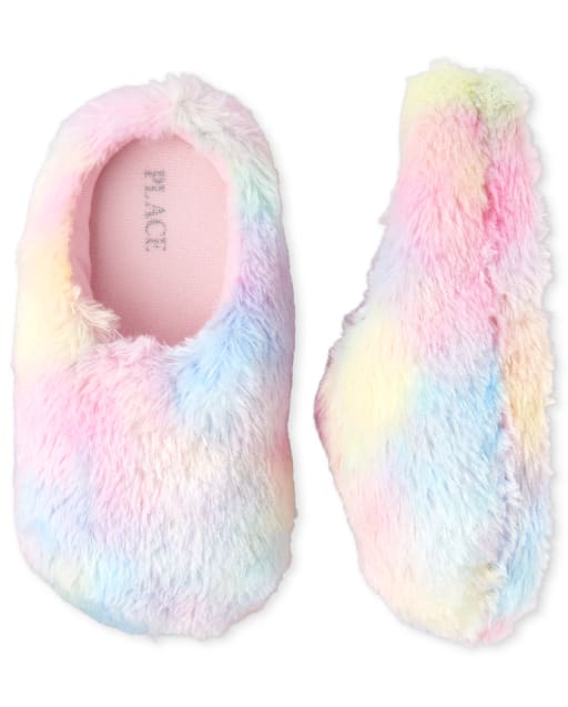 rainbow fur slippers