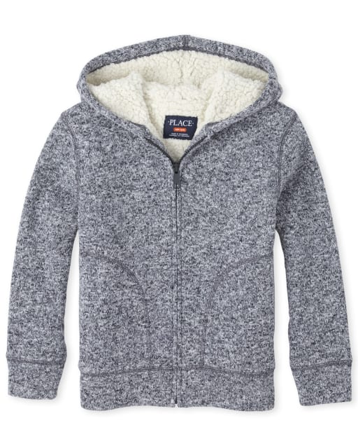 Sleeve Sherpa Lined Sweater Fleece Zip 