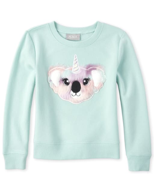 Girls Active Faux Fur Animal French Terry Sweatshirt