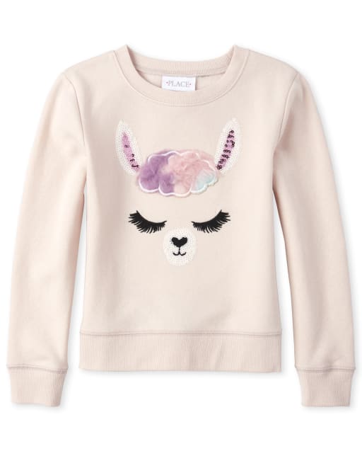 Girls Active Faux Fur Animal French Terry Sweatshirt