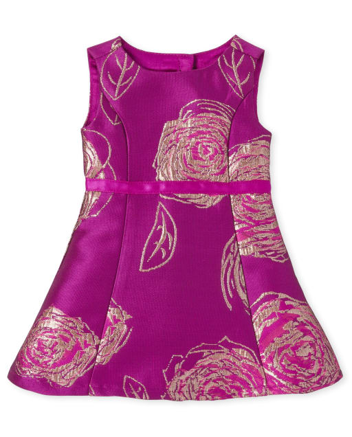 Doll Mommy And Me Christmas Sleeveless Metallic Floral Print Jacquard Woven Matching Fit And Flare Dress