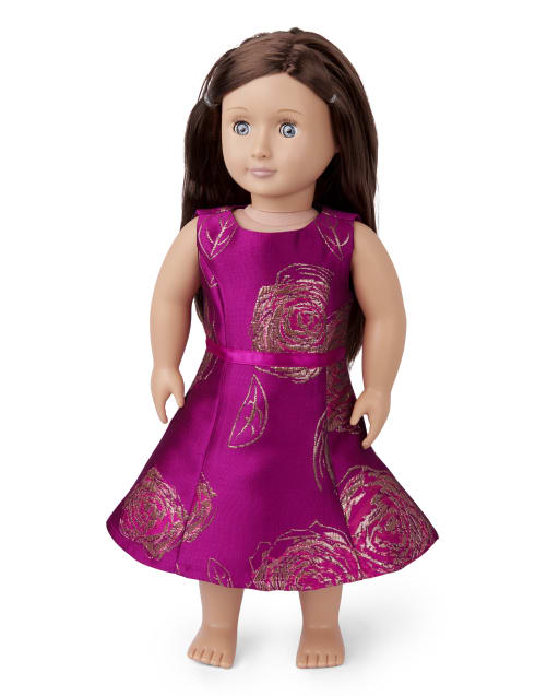 Doll Mommy And Me Christmas Sleeveless Metallic Floral Print Jacquard Woven Matching Fit And Flare Dress