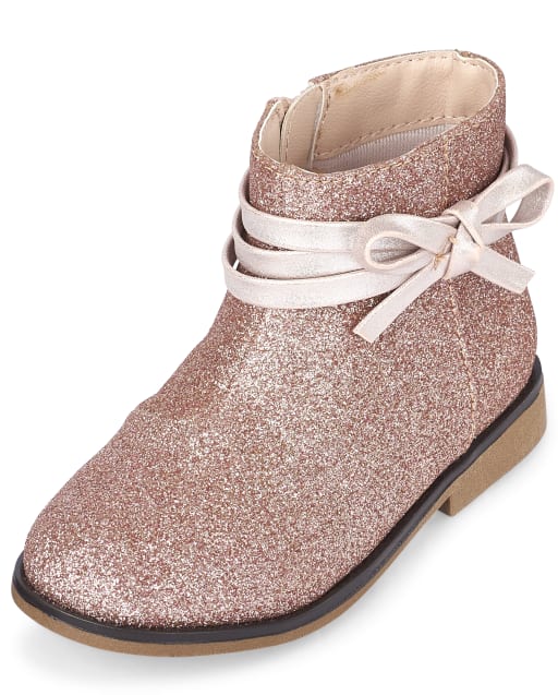 Botines con lazo y purpurina para niñas pequeñas