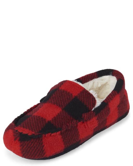 Pantuflas unisex de piel sintética a cuadros de búfalo para niños