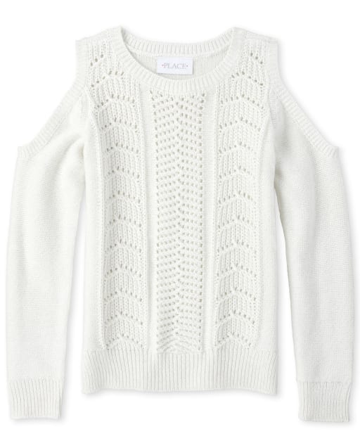 Girls Glitter Cold Shoulder Sweater