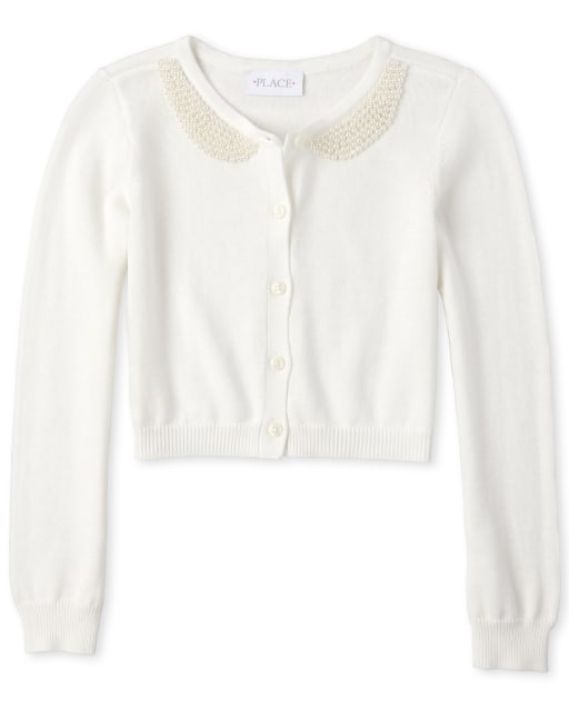 Girls Faux Pearl Cardigan