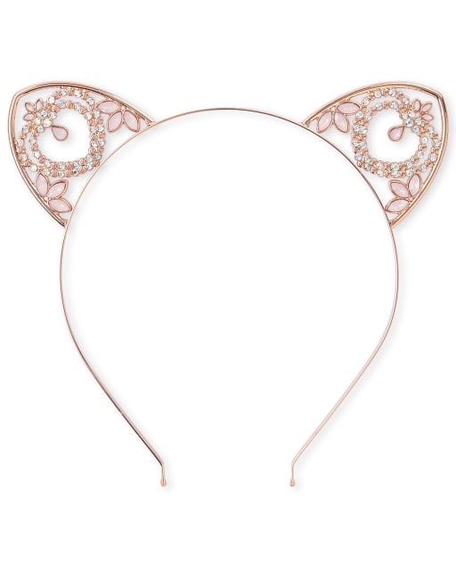 Girls Christmas Jeweled Cat Ears Metal Headband