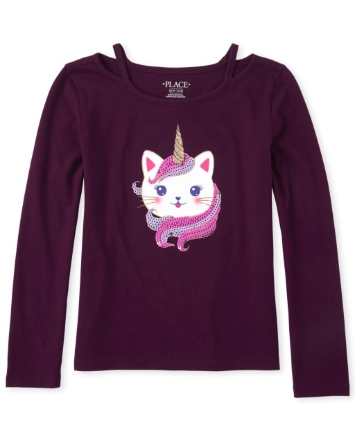 Girls Sequin Cut Out Top