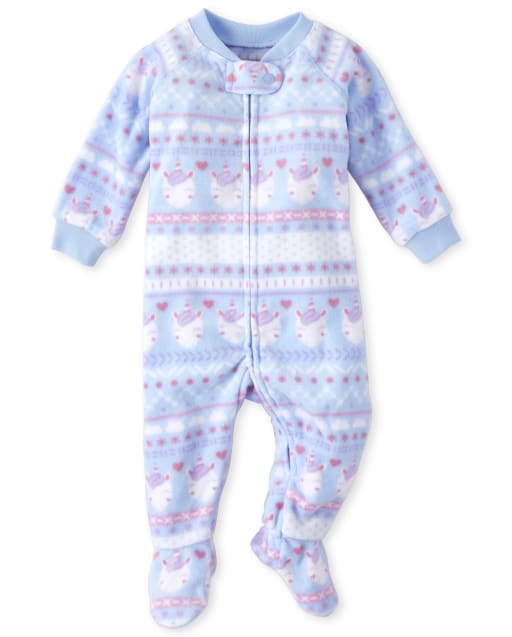 Baby And Toddler Girls Long Sleeve Unicorn Fair Isle Print Fleece