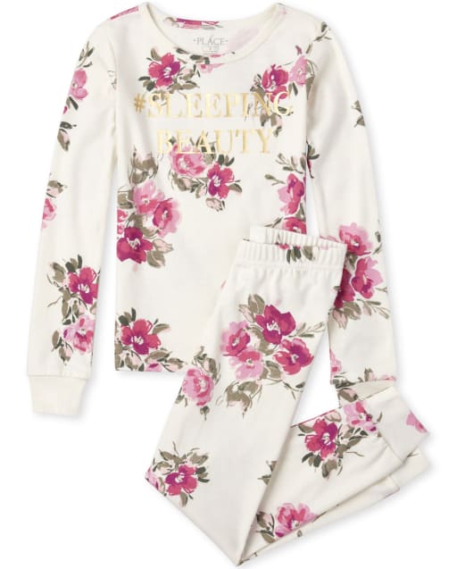 Girls Mommy And Me Christmas Long Sleeve Beauty Print Matching Snug Fit Cotton Pajamas