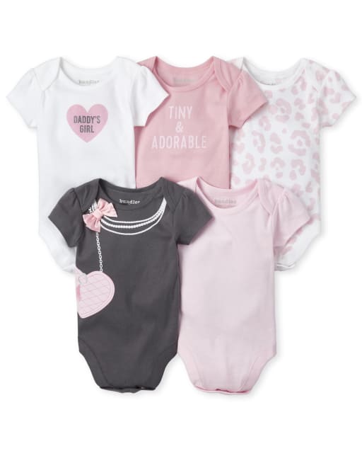 Baby Girls Short Sleeve Glitter Daddy S Girl Leopard Print