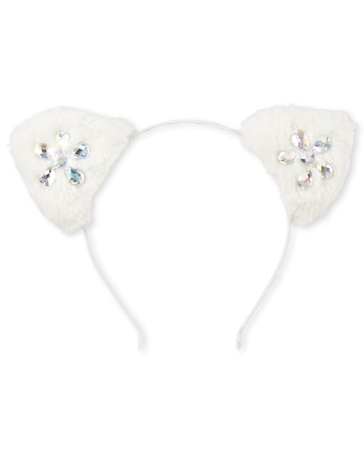 Girls Christmas Faux Fur Jeweled Cat Ears Headband