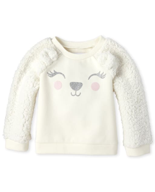 Baby And Toddler Girls Glitter Polar Bear French Terry Sweatshirt