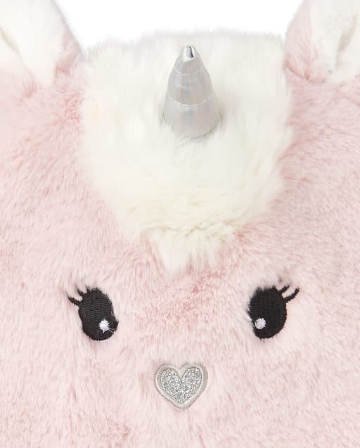 Baby Girls Faux Fur Unicorn Hat And Mittens Set
