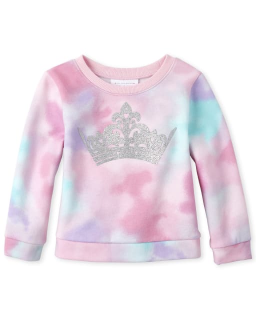 Baby And Toddler Girls Long Sleeve Glitter Tiara Tie Dye French