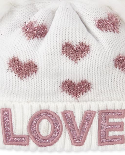 The Childrens Place Girls Toddler Love Pom Beanie and Mittens Set