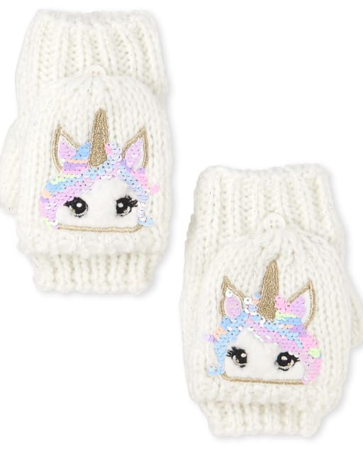 Girls Flip Sequin Unicorn Mittens