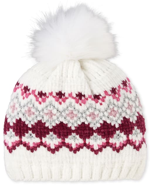 Girls Fair Isle Pom Pom Beanie
