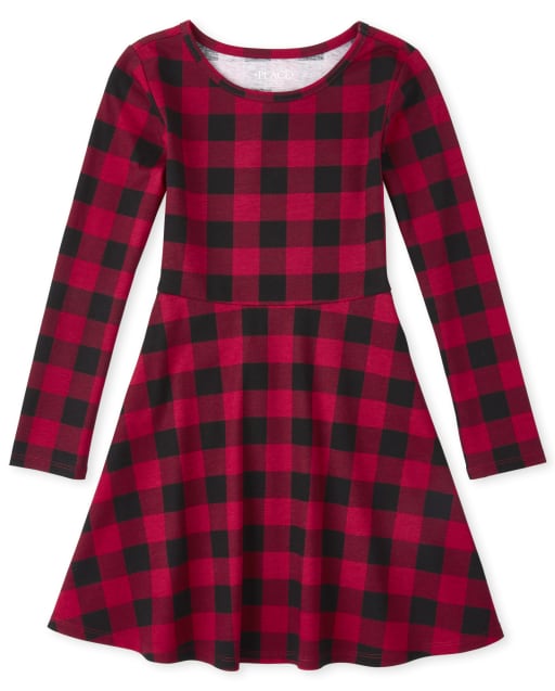 The Childrens Place Girls Baby and Toddler Buffalo Plaid Skater Dress